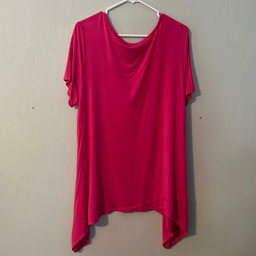 Rafaella Bright Pink Short Sleeve Asymmetric Hem Top - Picture 5 of 10